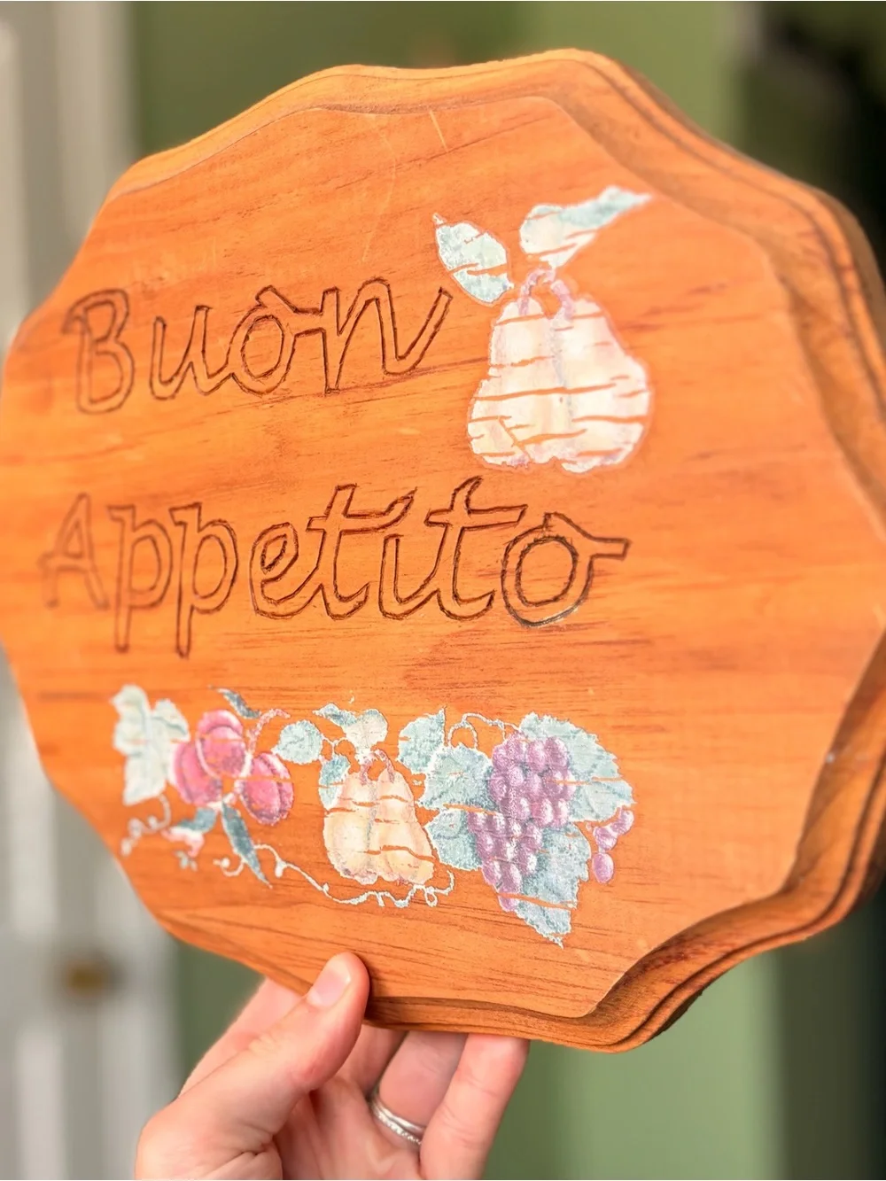 Vintage Italian Buon Appetito Wooden Wall Plaque with Fruit Artwork